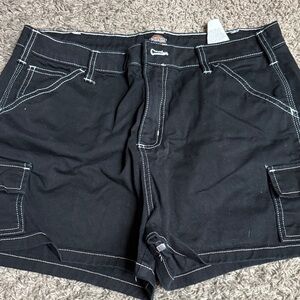 Dickies Women's Black Cargo Shorts with White Stitching